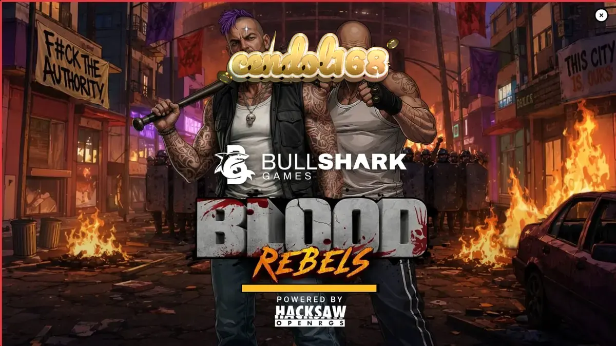 Tampilan visual slot Blood Rebels dengan tema urban dan simbol-simbol pertarungan jalanan.